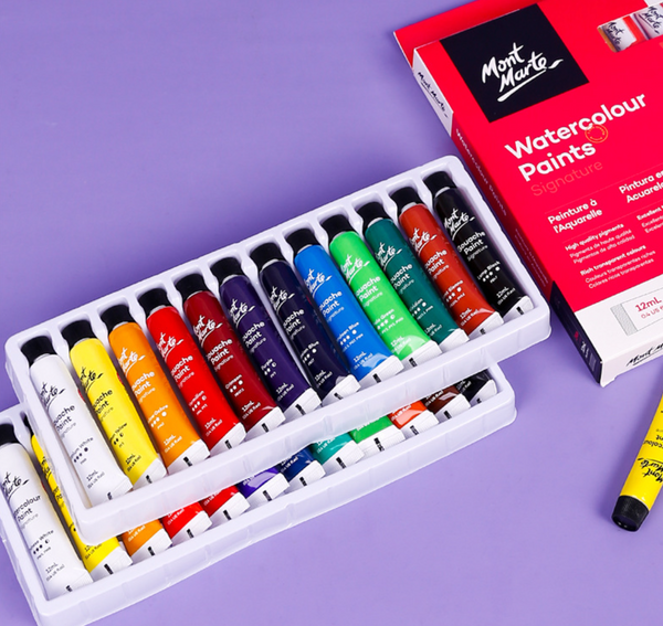 Mont-Marte Watercolour Set-12ml tubes-Box of 12/24